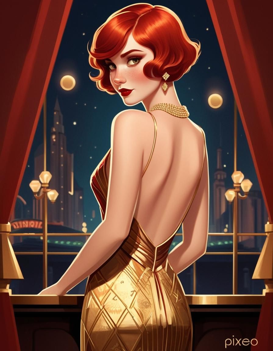 Cute ARTDECO Casino Lady in Pixar Style