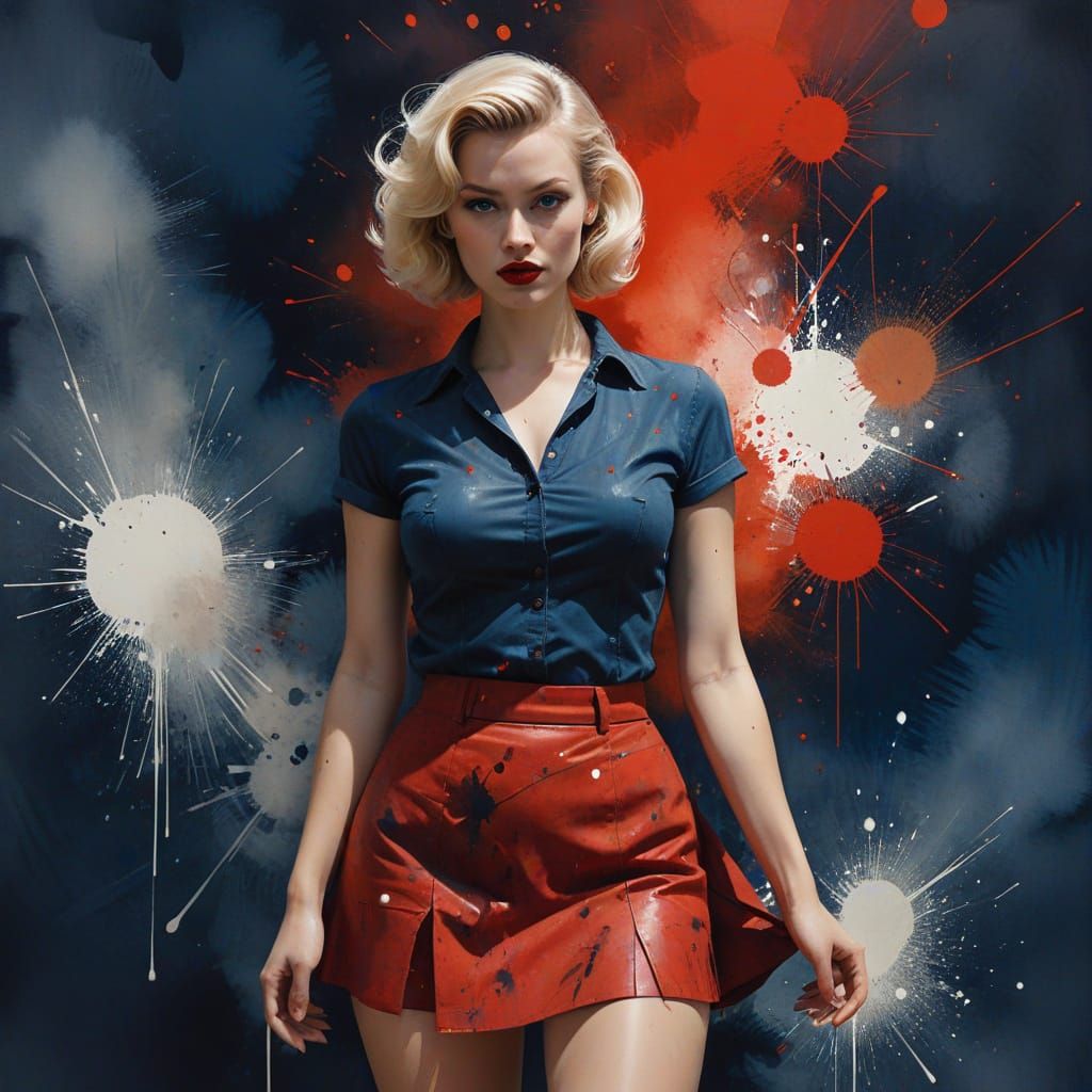 1950s Pin-Up Woman in Red Outfit, Watercolor Style