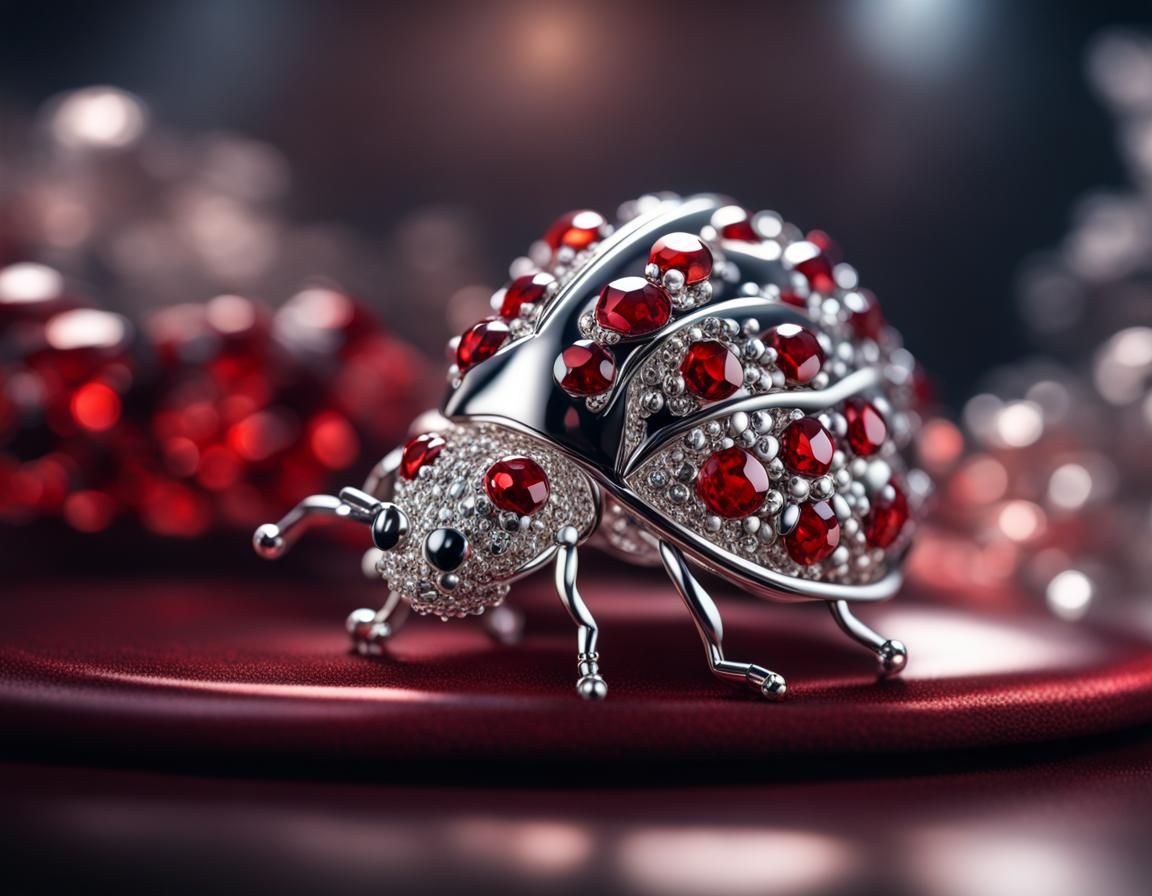 Hyperrealistic Crystal Ladybug on Jewelry Display