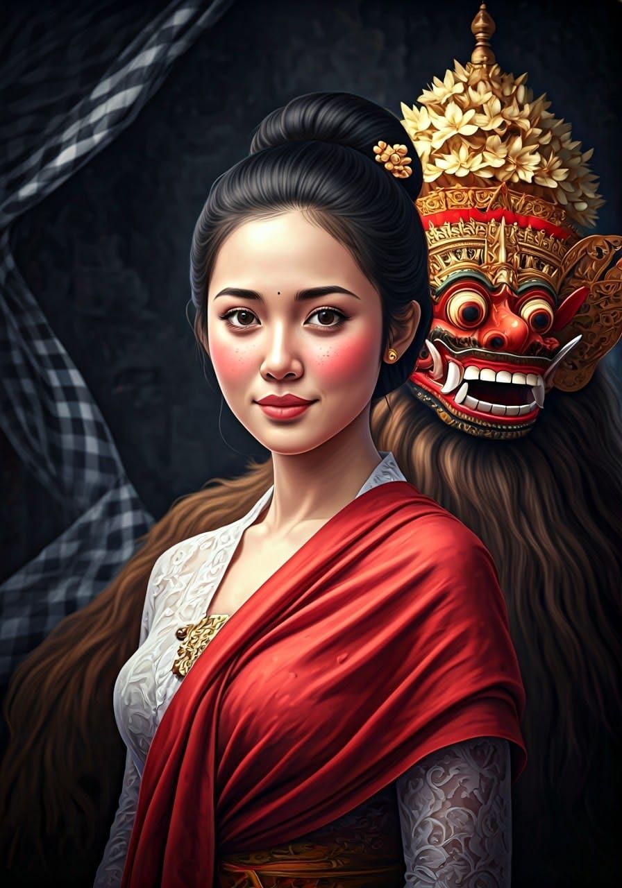 Balinese Woman and Barong Dancer Digital Painting