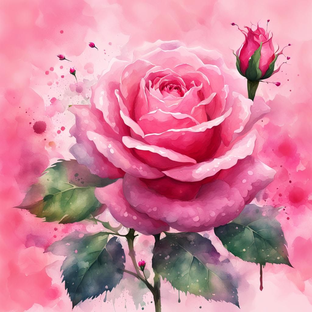 Vibrant Pink Rose Watercolor Illustration
