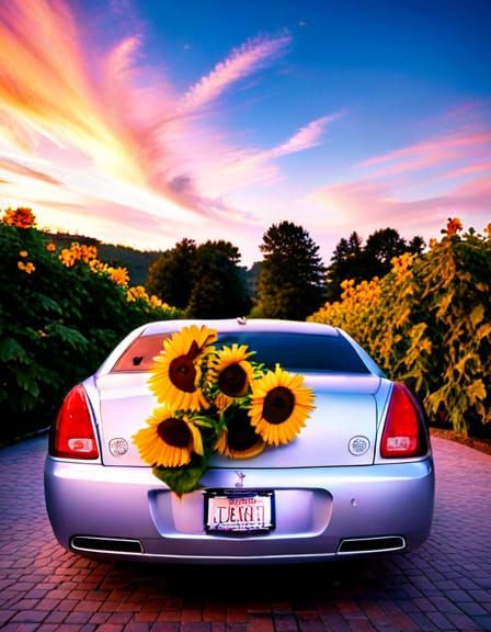 Surreal Limousine Overflowing with Colorful Sunflowers