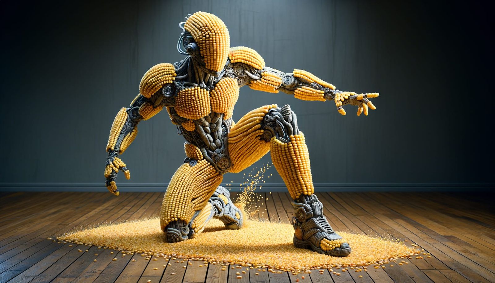 Cybernetic Corn Superhero in Cyberpunk Style