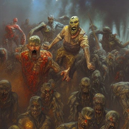 Monster Commander Leading Zombie Army, Oil Painting