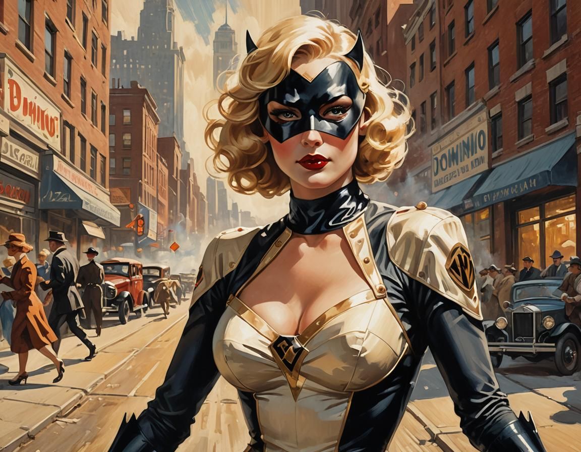 1920s Pin-Up Superheroine in Pulp Art Style