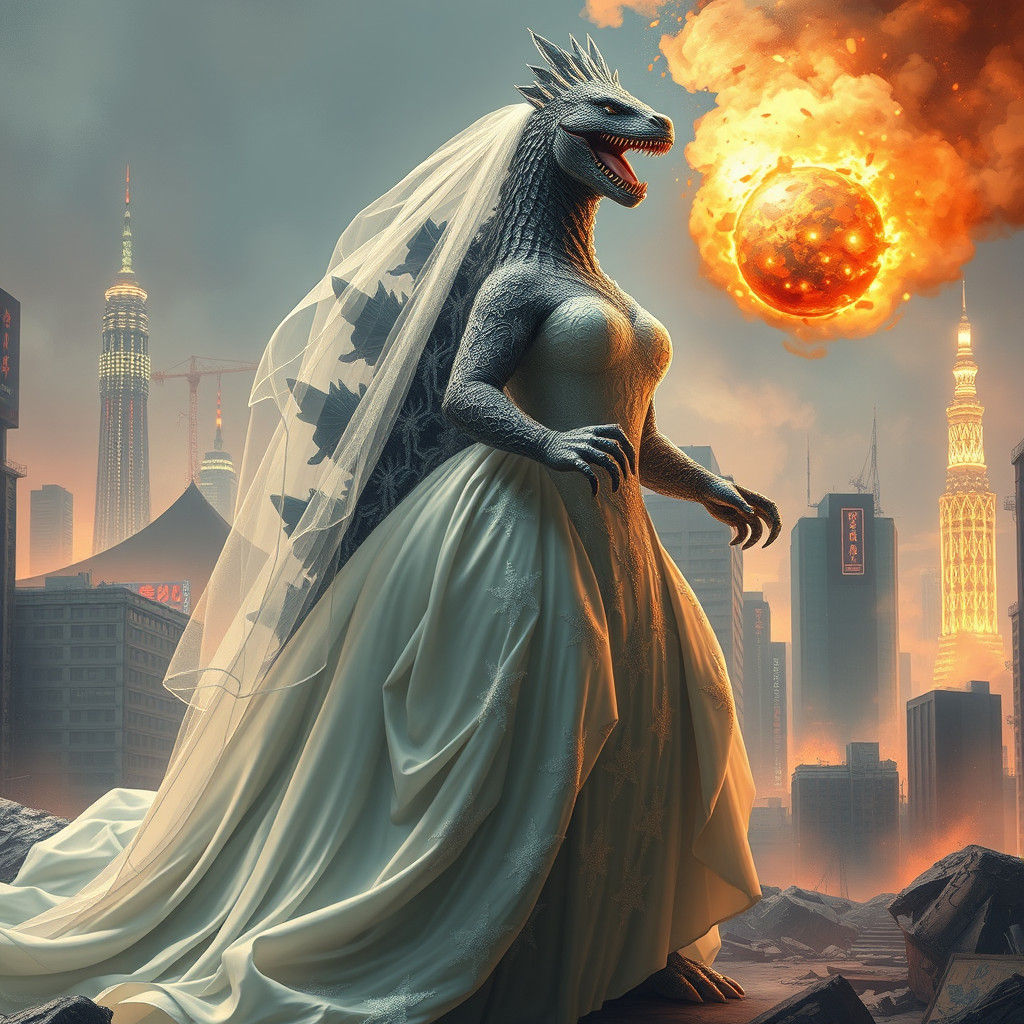Bridezilla Godzilla Unleashes Atomic Breath in Tokyo