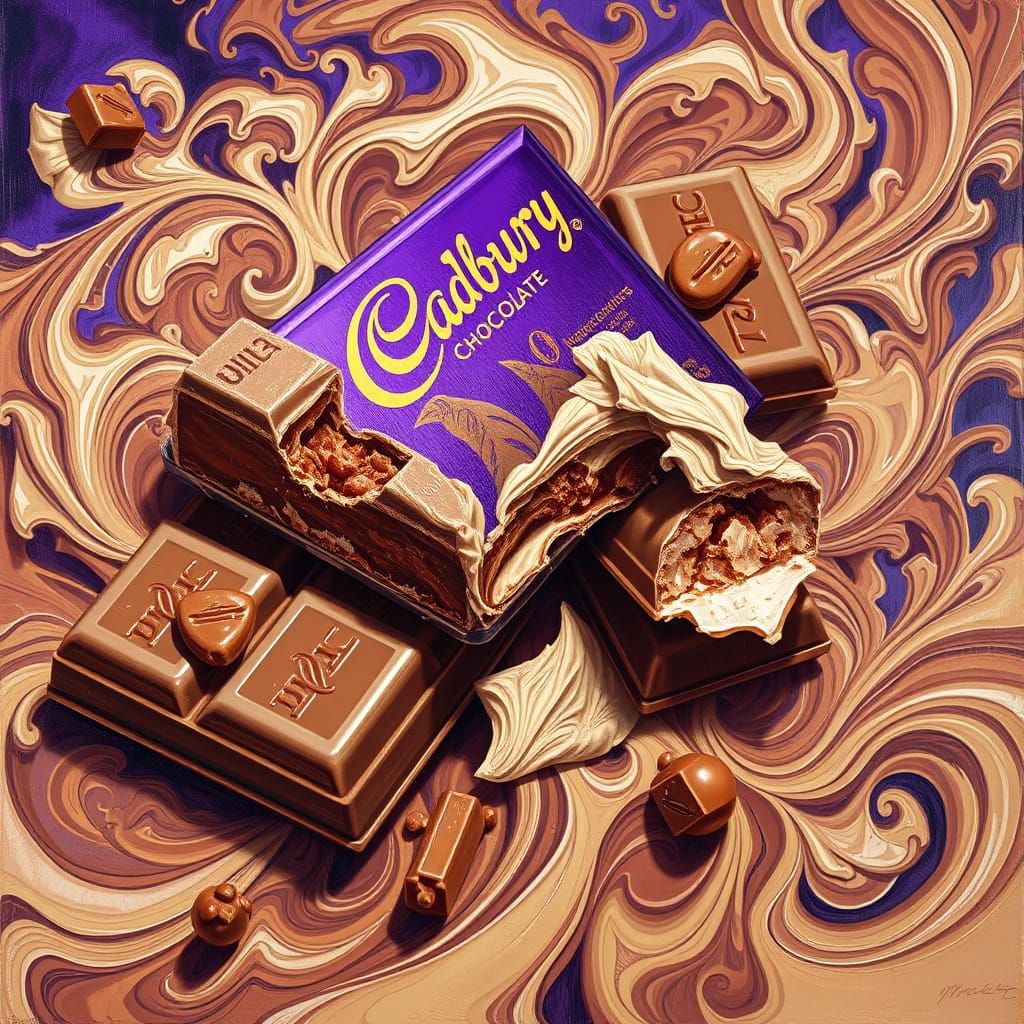 Cadbury Chocolate Bars in Vibrant Oil Painting