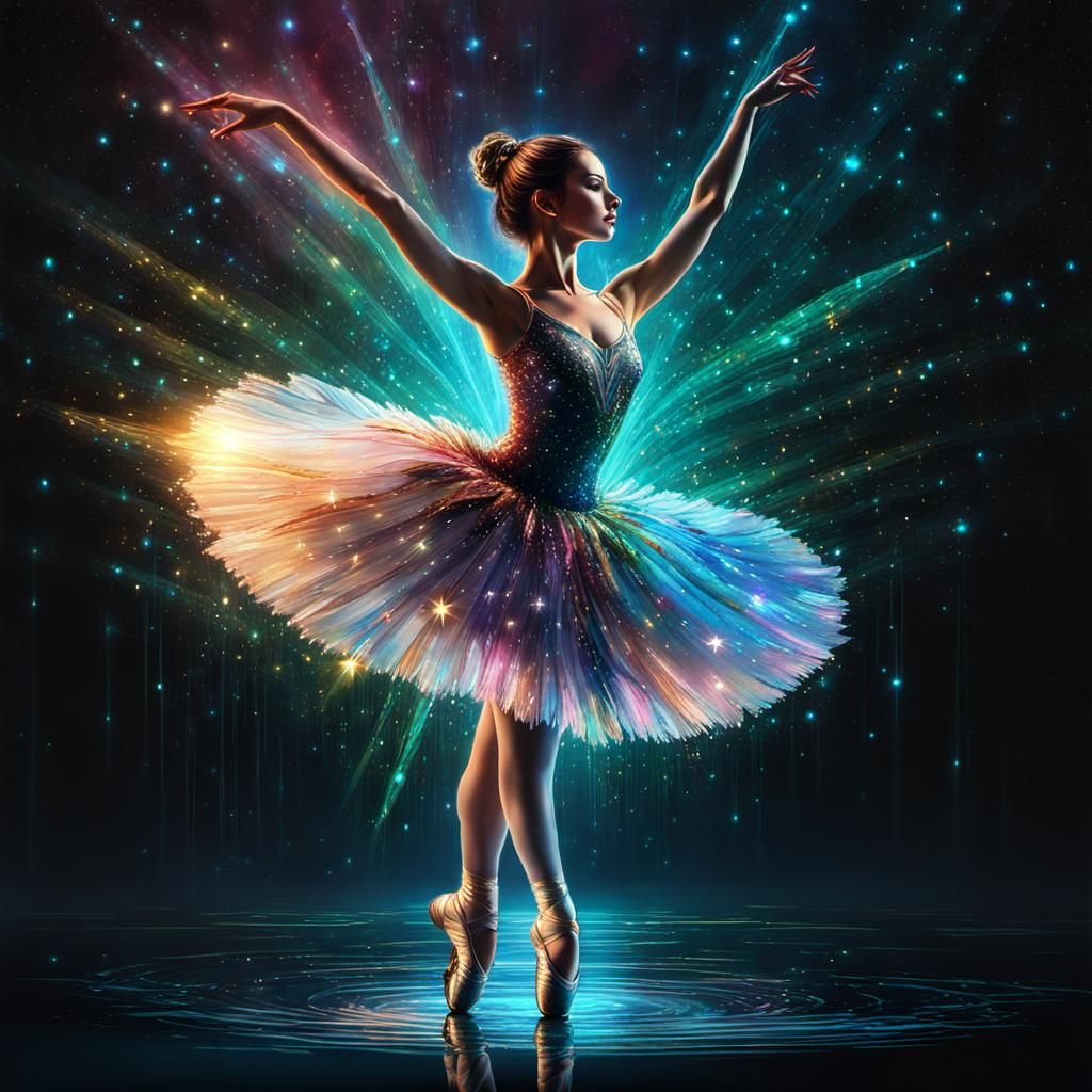 Ballerina Holding Star in Iridescent Line Art