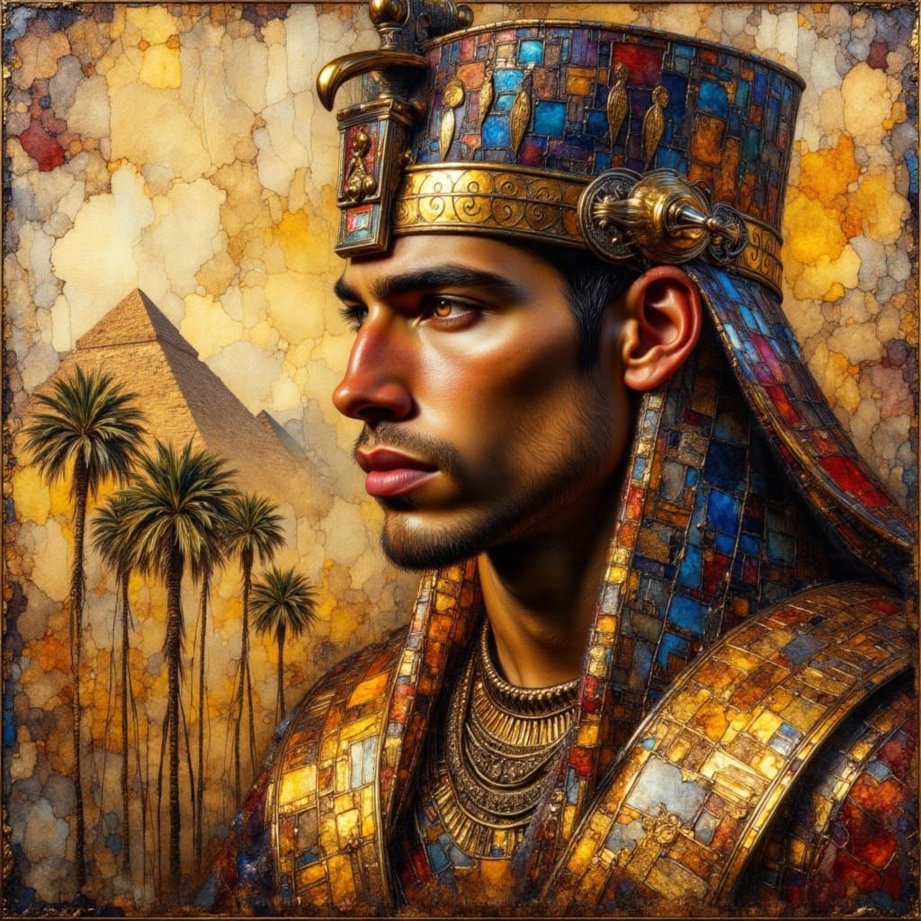 Egyptian Pharaoh Portrait as Impasto Oil Painting
