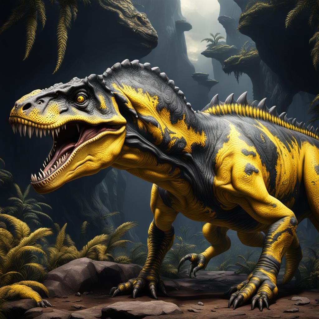 Porcelain Black and Yellow Allosaurus in Matte Painting