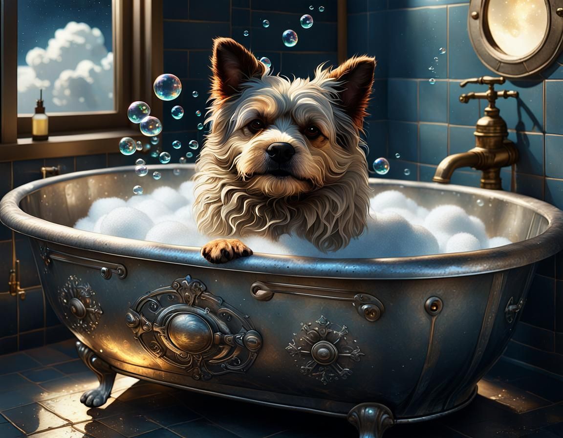 Dog's Bubble Bath: Fantasy Digital Art