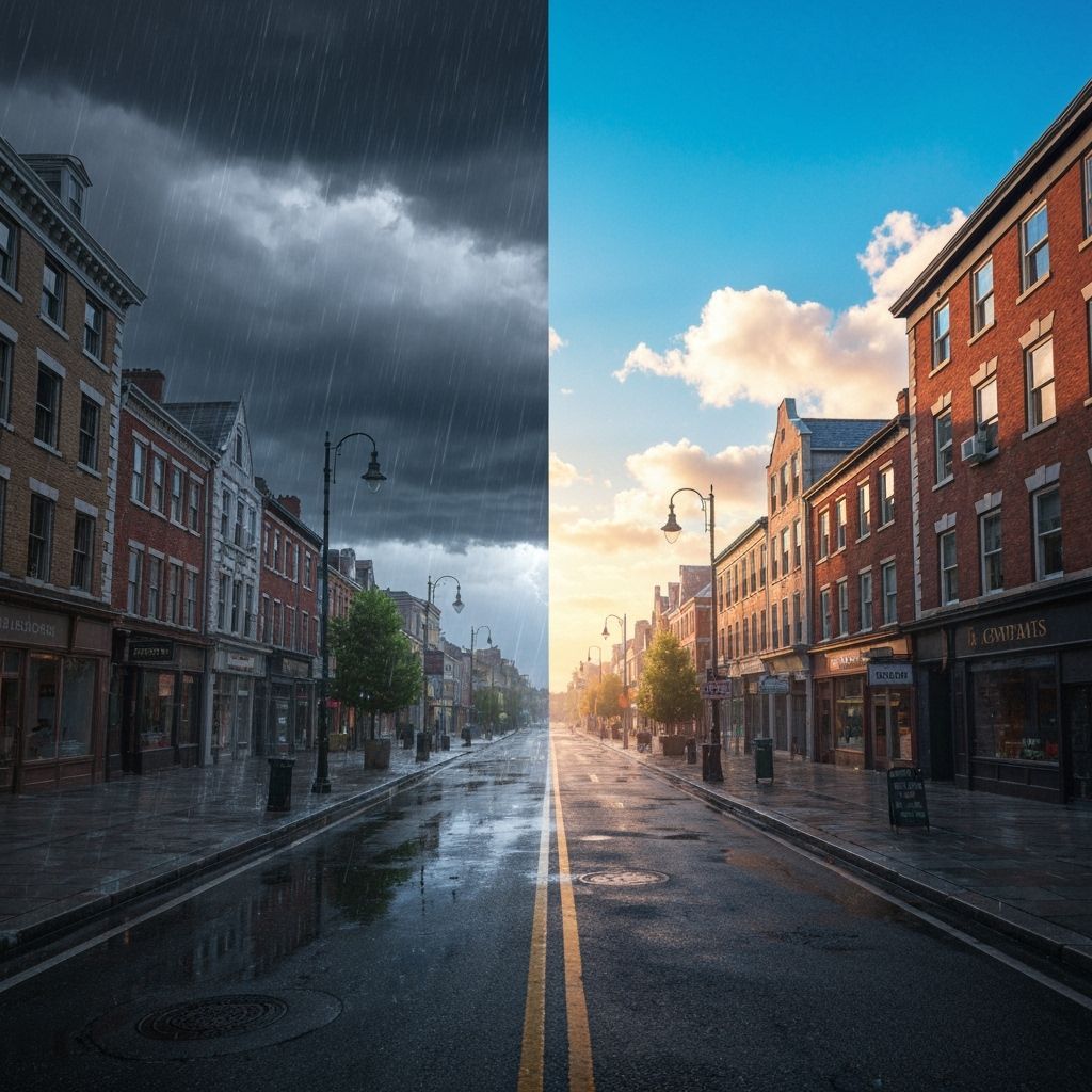 Divided Town: Stormy Meets Sunny Day