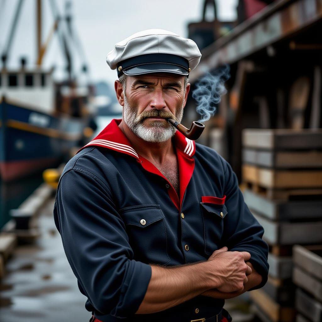 Rugged Sailor with Corncob Pipe in Noir Style