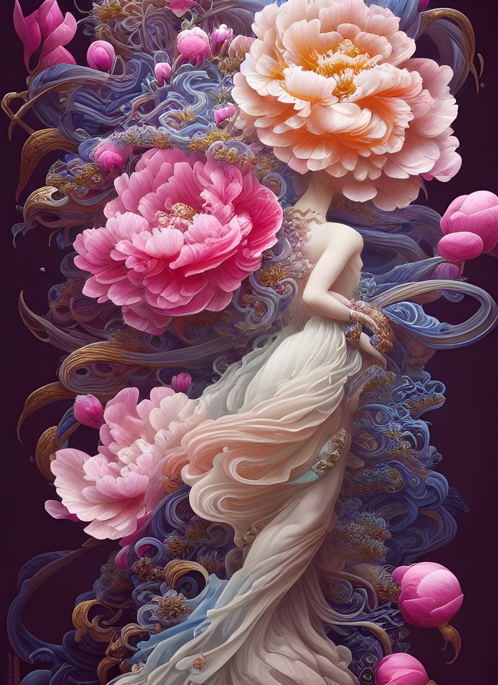 Peony Floral Winds in Liquid Glass Style