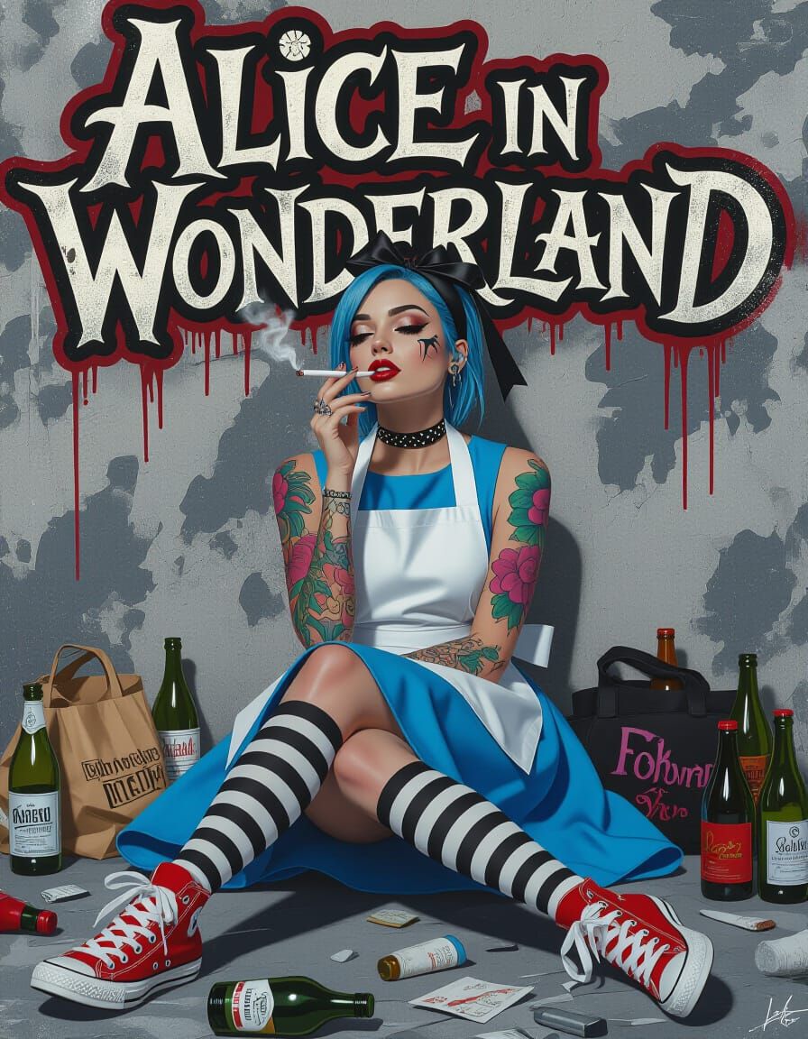 Tattooed Alice in Modern Urban Style with Graffiti