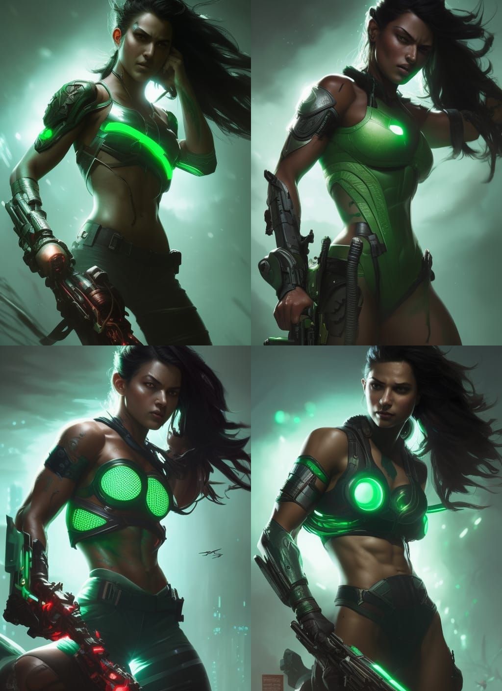 Cyberpunk Green-Skinned Tomboy Concept Art