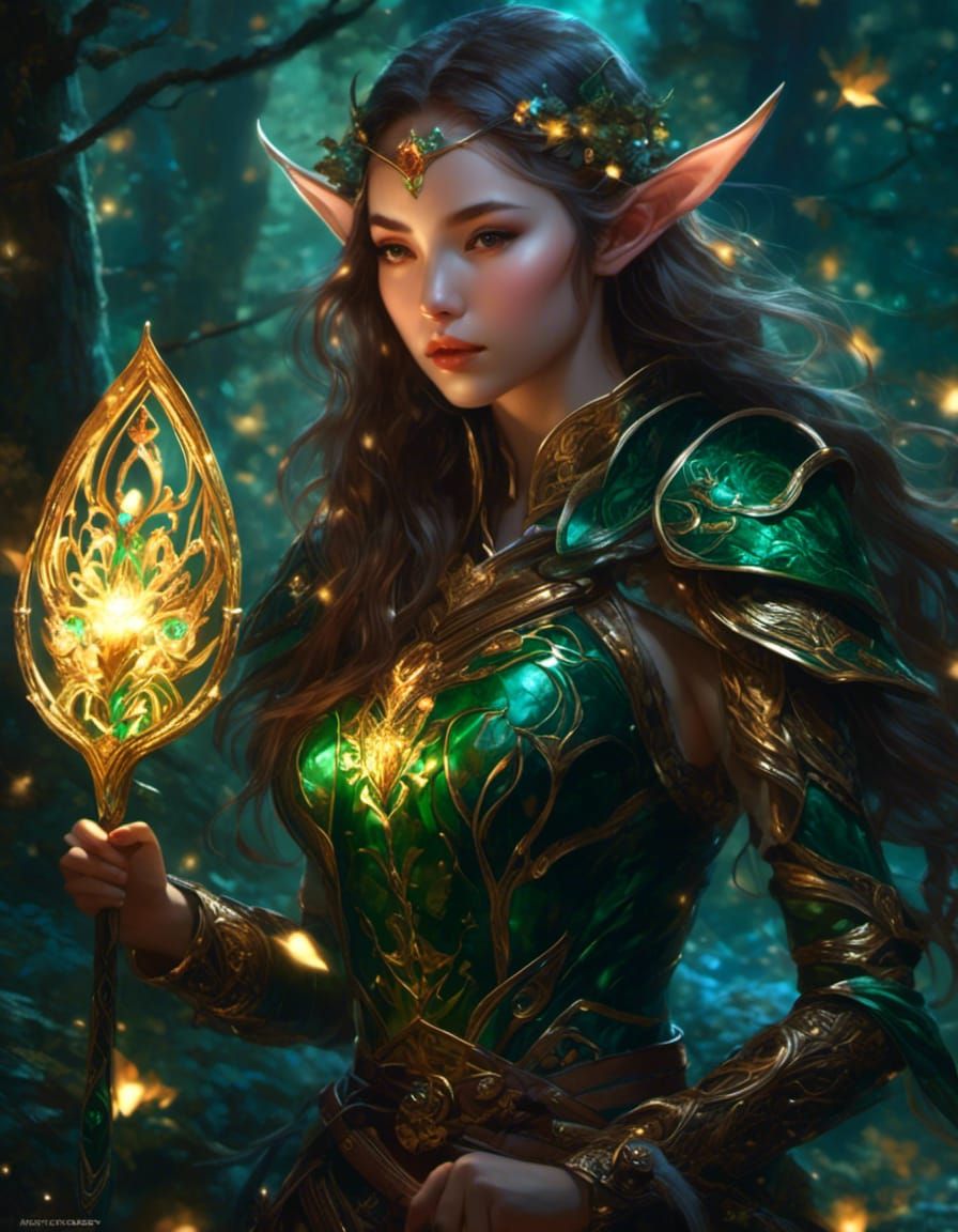 Epic Elf Hunter in Glittery Fantasy Style