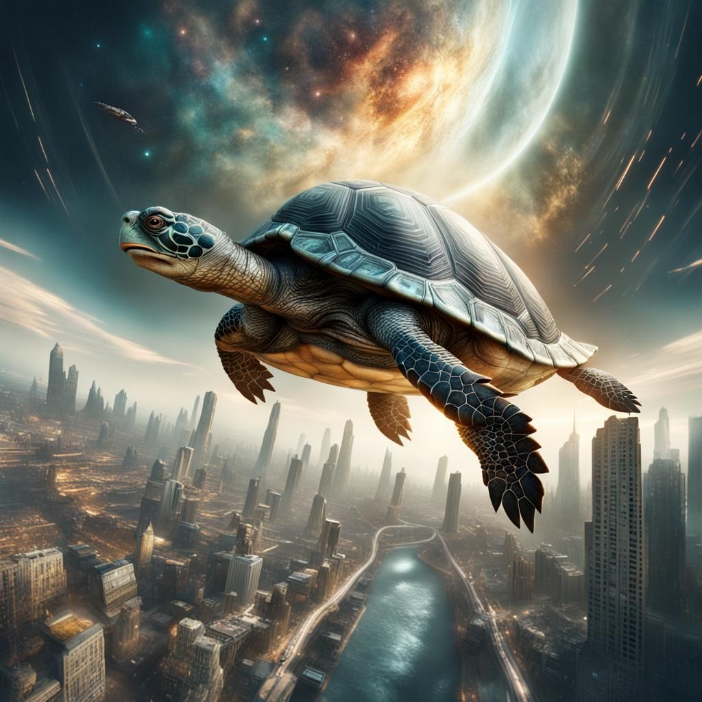 Giant Turtle City Floating Through Space