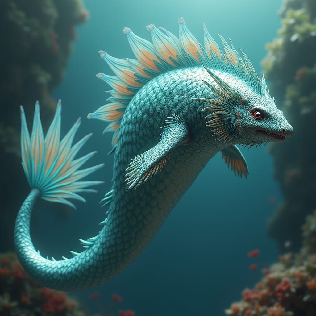 Majestic Mermaid-Shark Hybrid in Splash Art Style