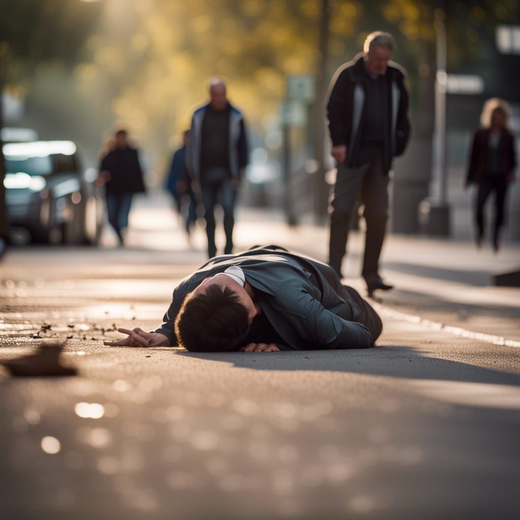 Indifferent Crowd Ignoring Injured Man: Photo