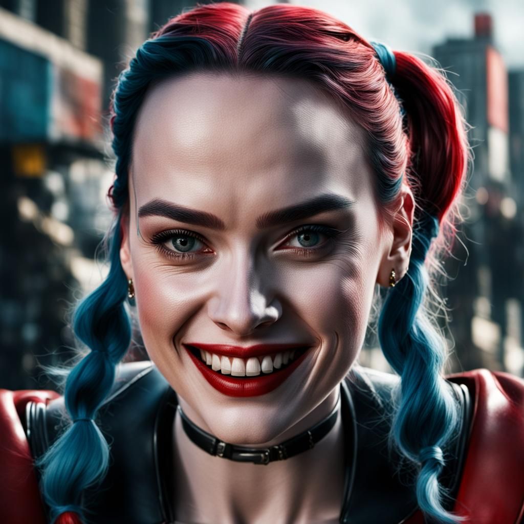 Hyperrealistic Harley Quinn Portrait with Intricate Details
