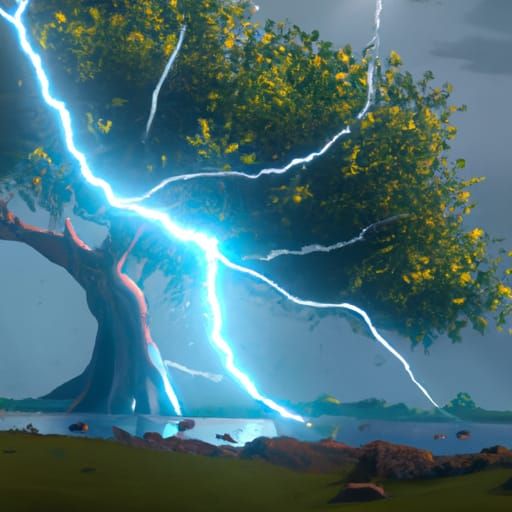 Lightning Strikes Tree in Anime Style