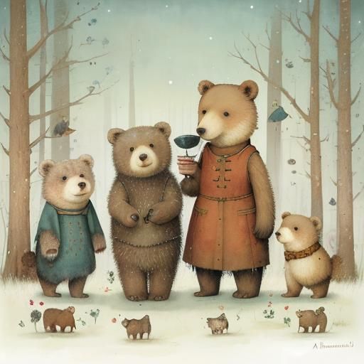 Magical Whimsical Bear Cub Illustration