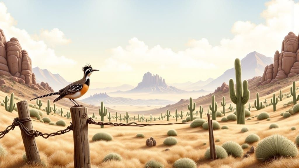 Roadrunner in Arizona Desert, Watercolor Style