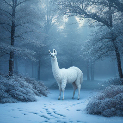 Serene Winter Wonderland with a Whimsical Llama