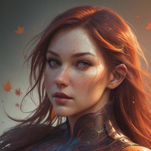 Detailed Hyperrealistic Portrait of Autumn Woman