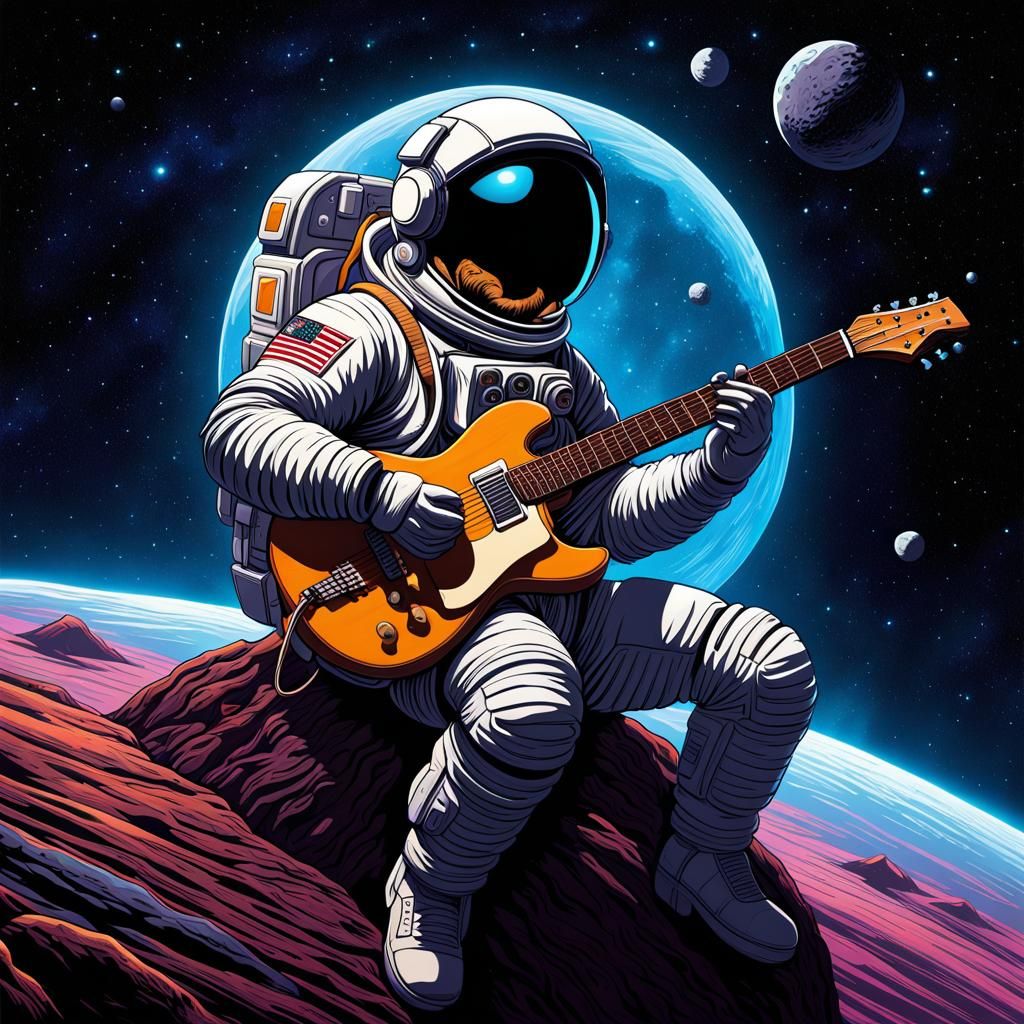 Astronaut Plays Guitar on Asteroid in Space