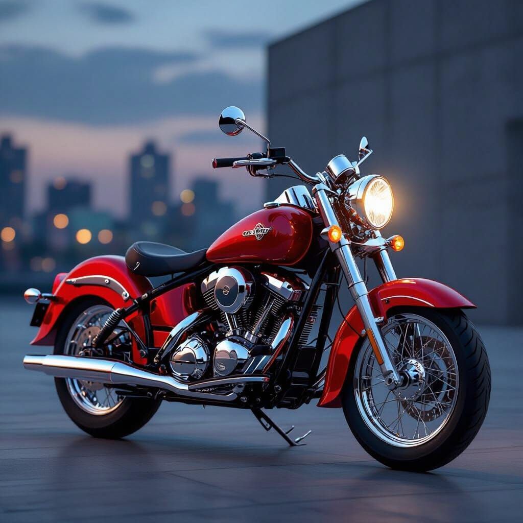 Modern Crimson Cezeta Motorcycle Design in Hyperrealistic 3D