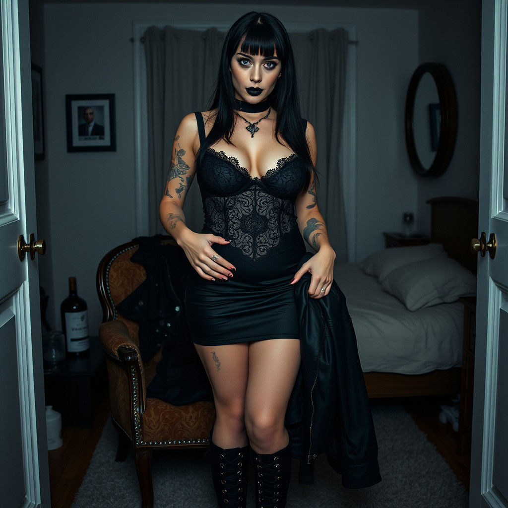 Goth Punk Woman Prepares for Night Out