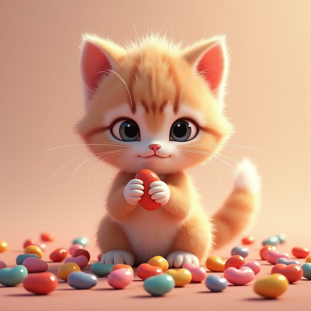 Cute Kitten Politely Declines Jellybeans: Anime Style