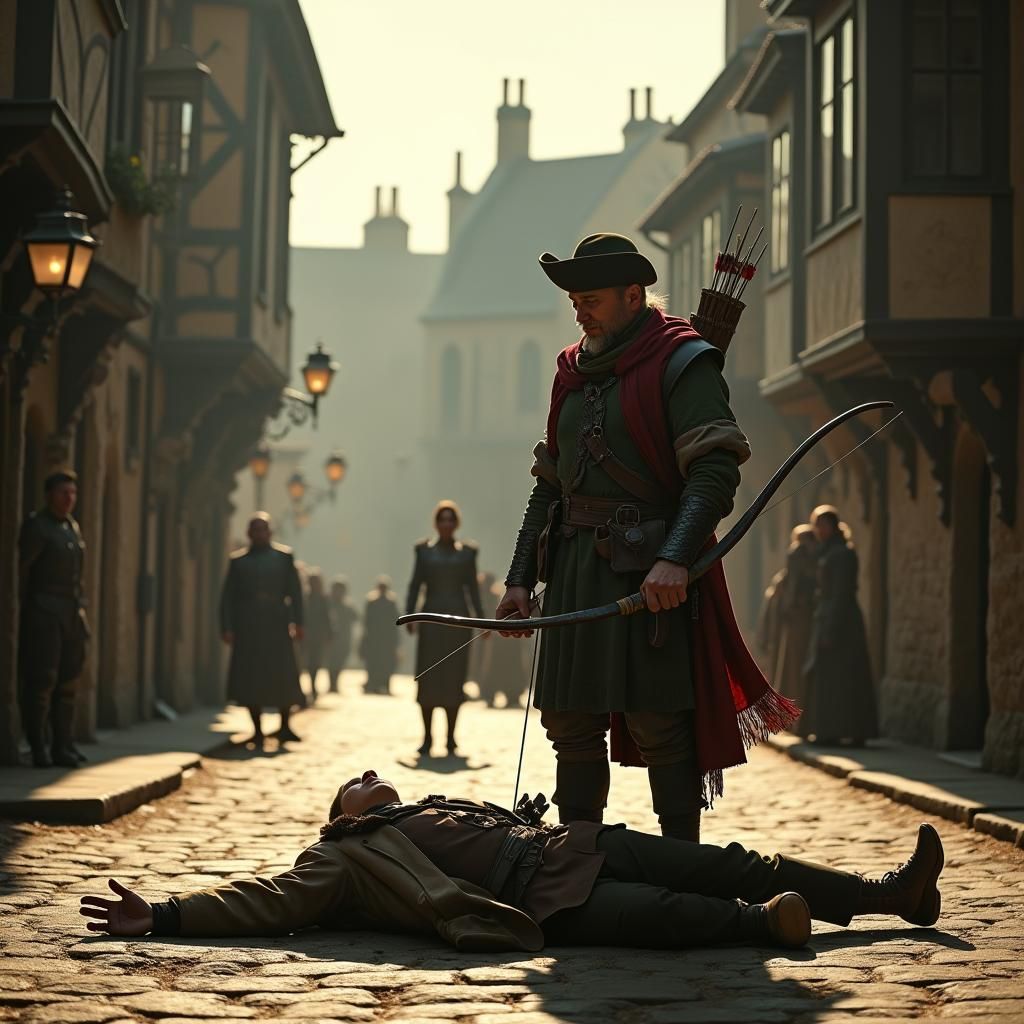 Robin Hood's Victory in Nottingham: Dramatic Digital Art