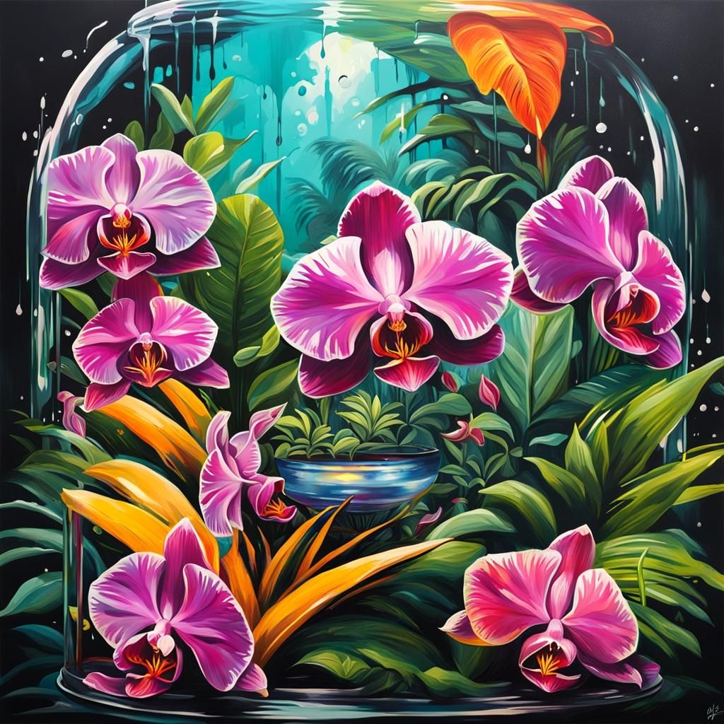 Orchid Terrarium Graffiti Art in Splash Art Style