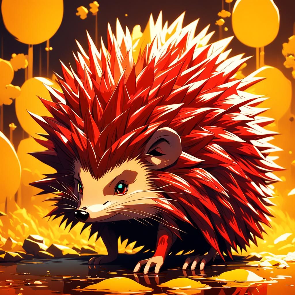 Red Hedgehog Anime Art in Japanese Style