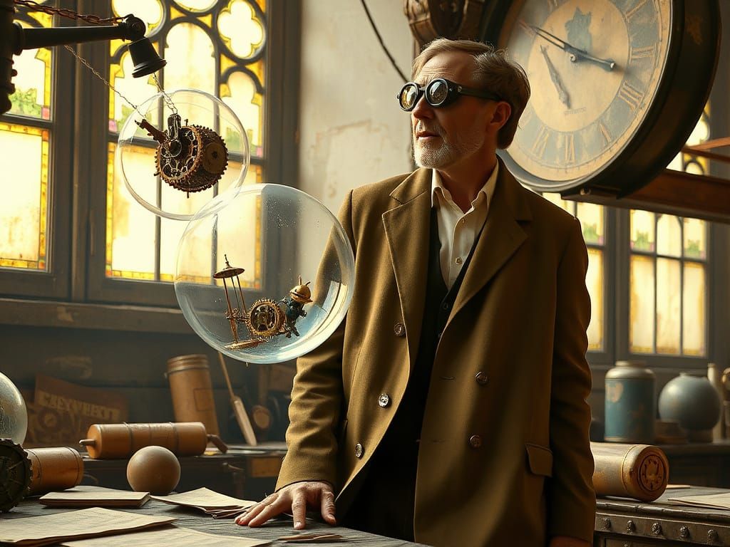 Steampunk Inventor and Bubble of Clockwork Dreams
