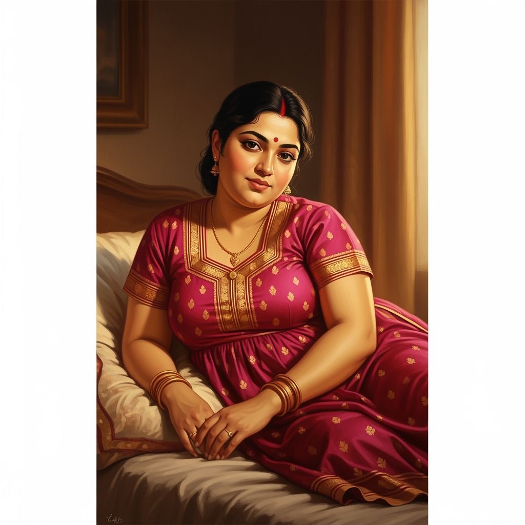 South Asian Woman Reclining: A Digital Art Portrait