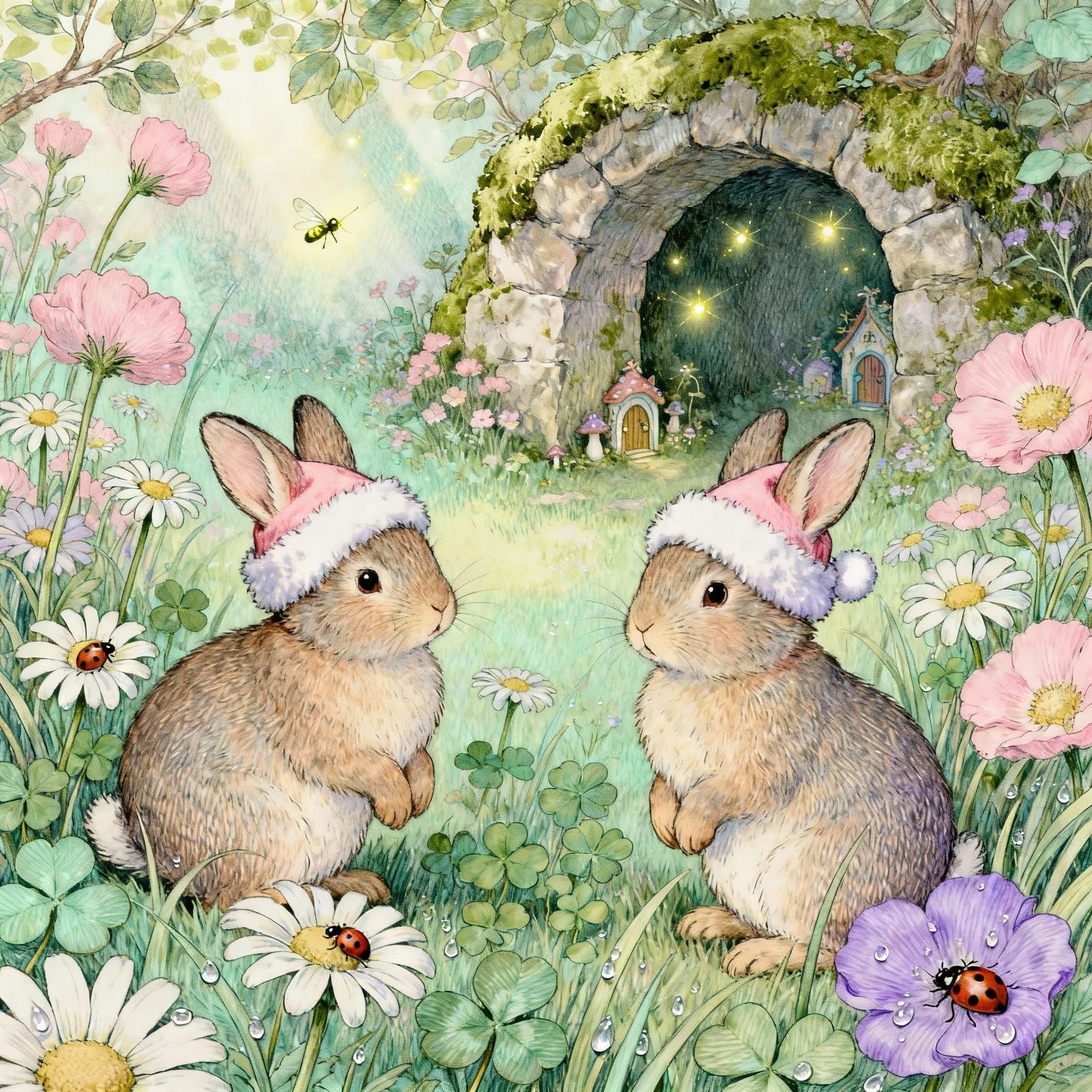 Beatrix Potter Style Bunnies in a Magical Garden