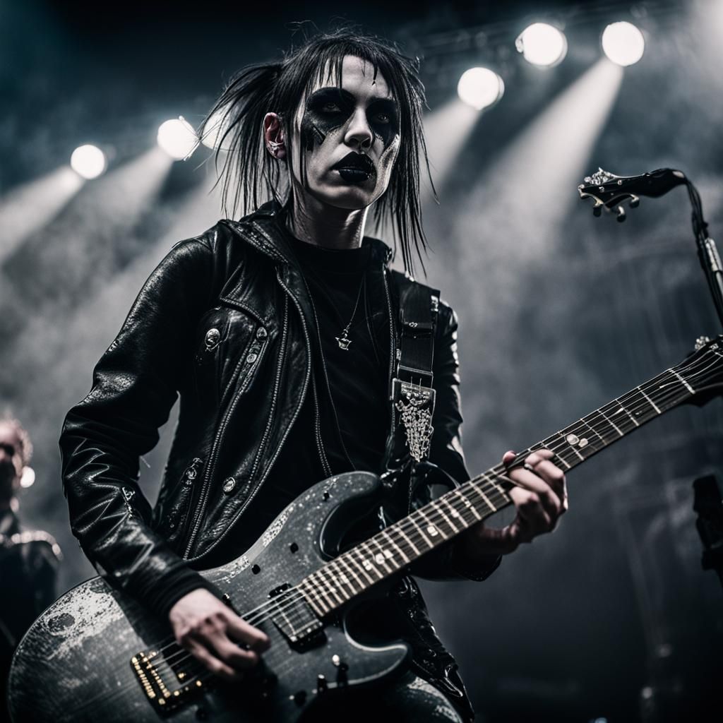 Goth Girl Metal Makeup Guitar Concert Close-Up