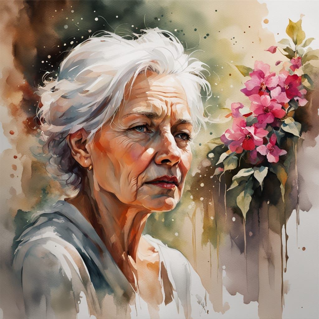 Mediterranean Woman Washing Clothes in Watercolor Style