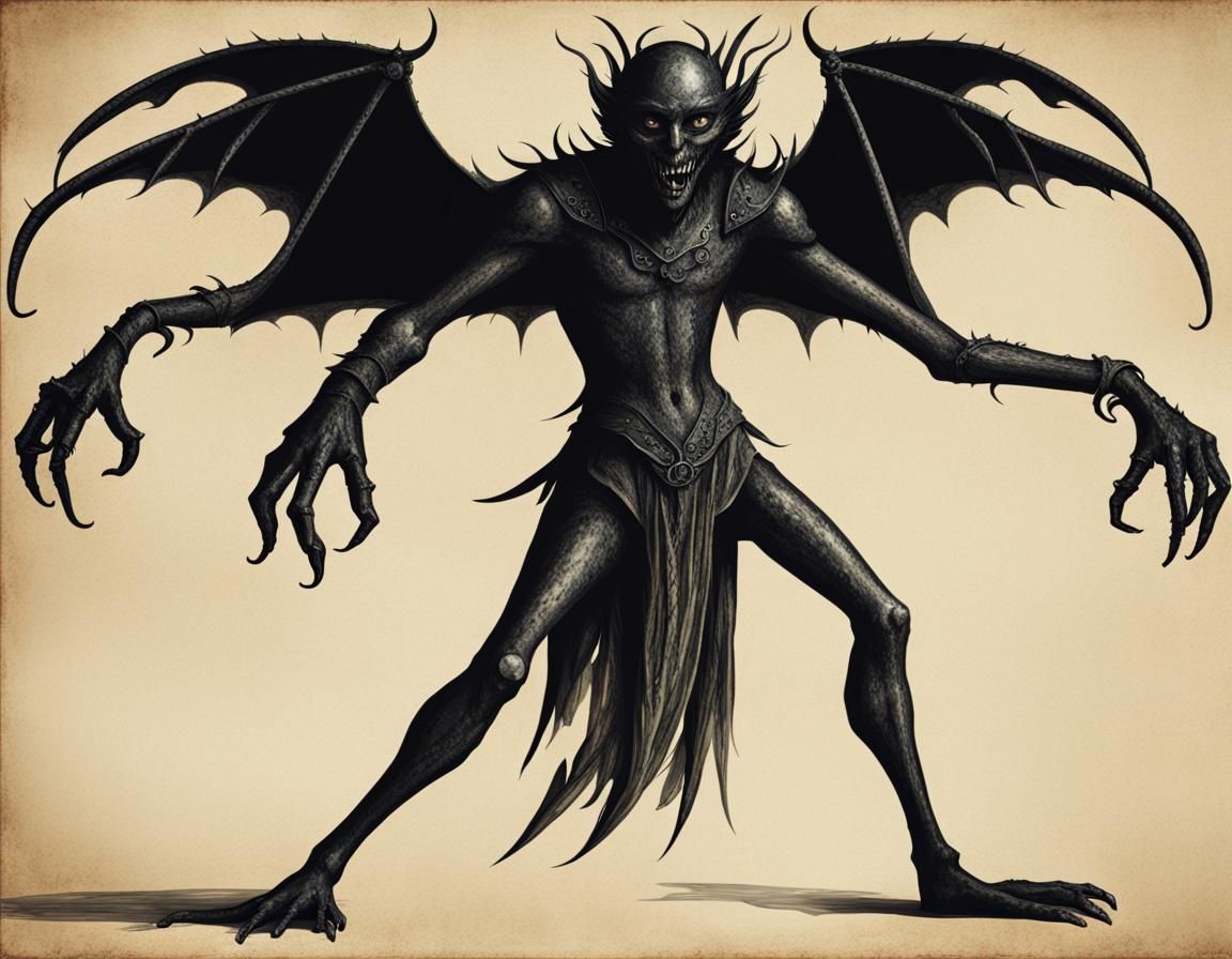 Medieval Shadow Demon Art in 1800s Style