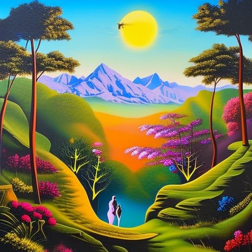 Adam and Eve in Eden with Pets: Graffiti Art