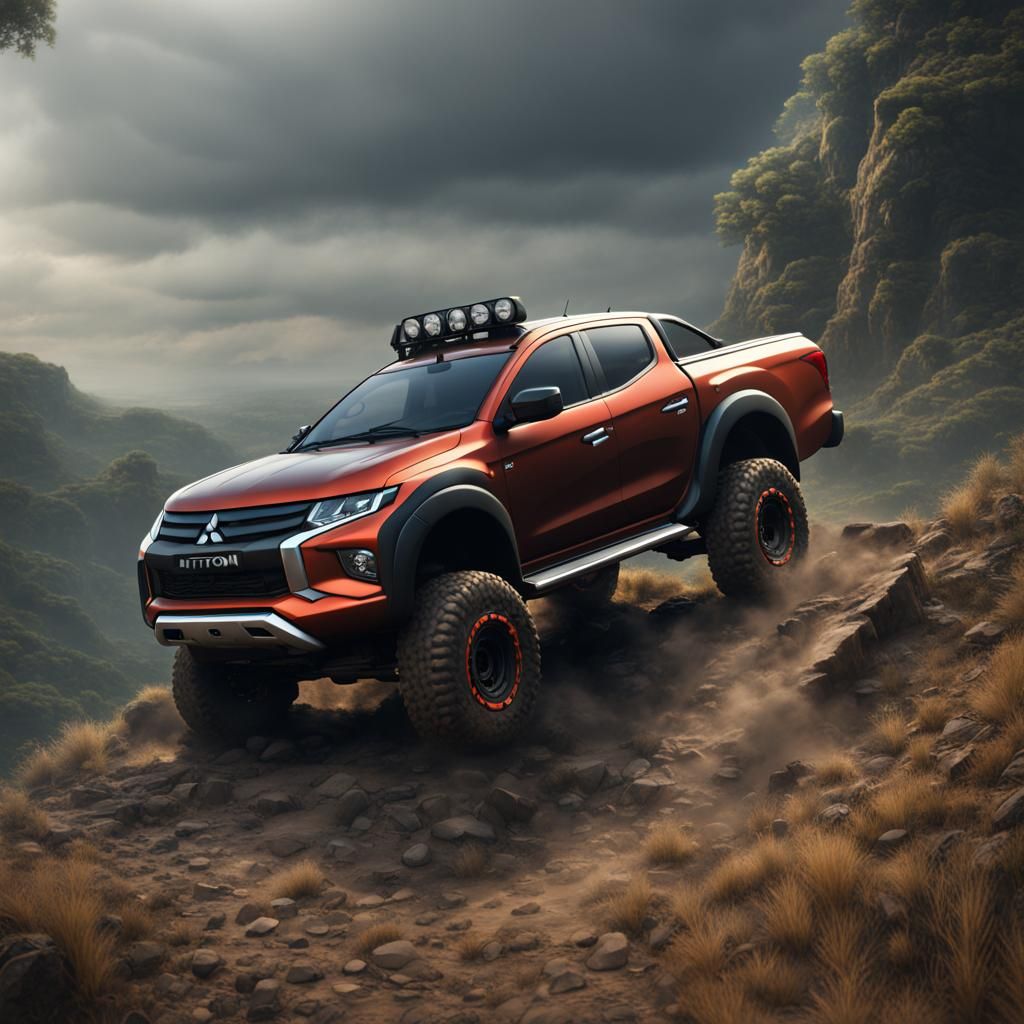 Mitsubishi Triton Climbing Hill: Detailed Matte Painting