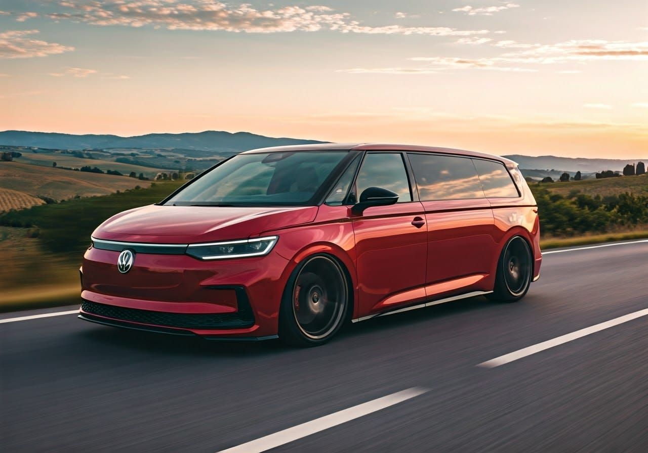 Vintage-Red 2025 Kombi Cruises Tuscany in Ferrari-Inspired U...