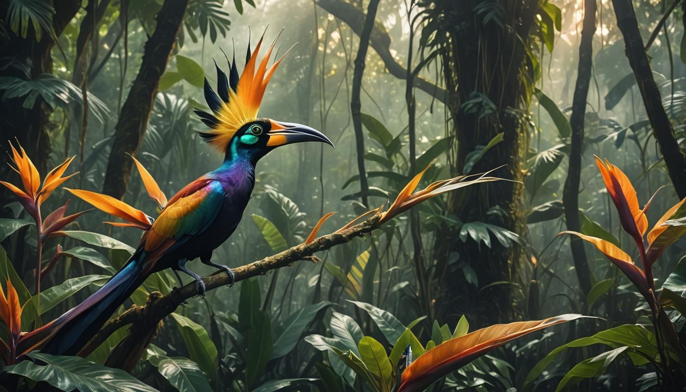 Greater Bird of Paradise in Lush Jungle