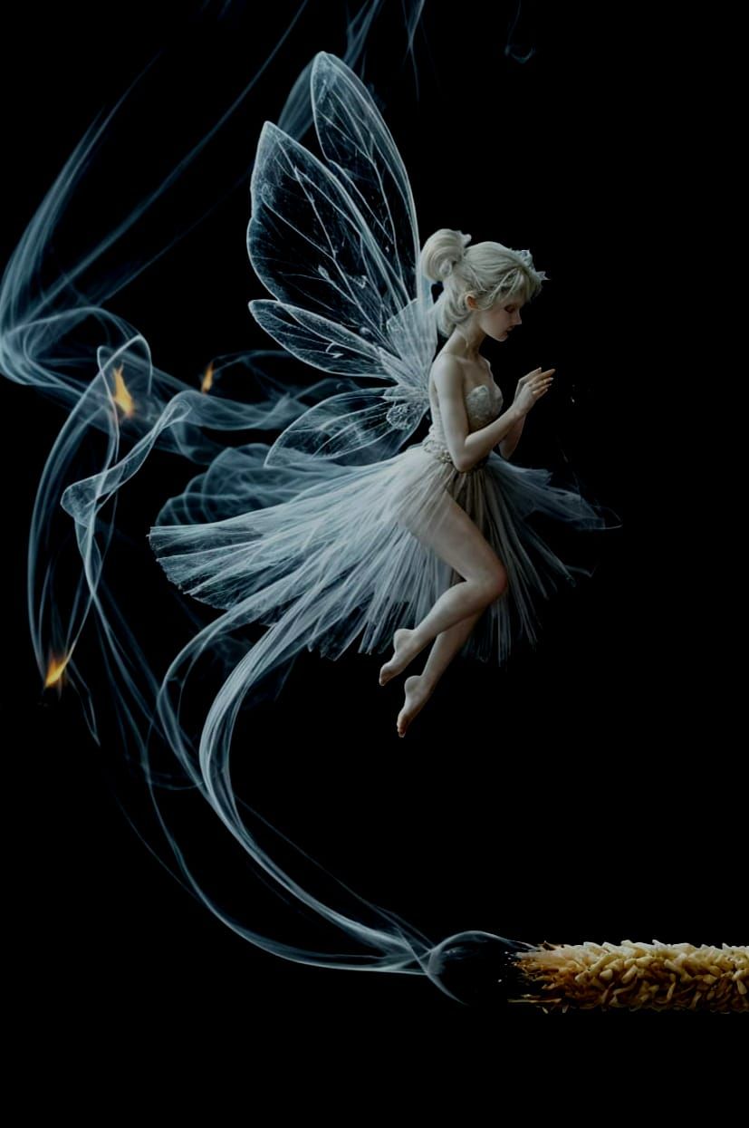 Ethereal Smoke Fairy Above Burned Match