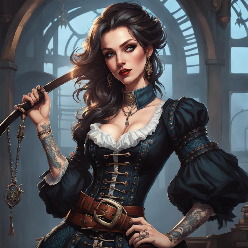 Tattooed Woman with Pirate Sleeves in Academic Art