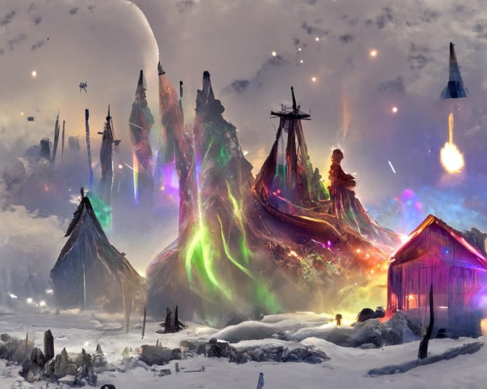 Aurora Borealis Over Norse Village Digital Art